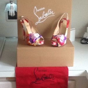 New Christian Loubouitin satain multi color heels